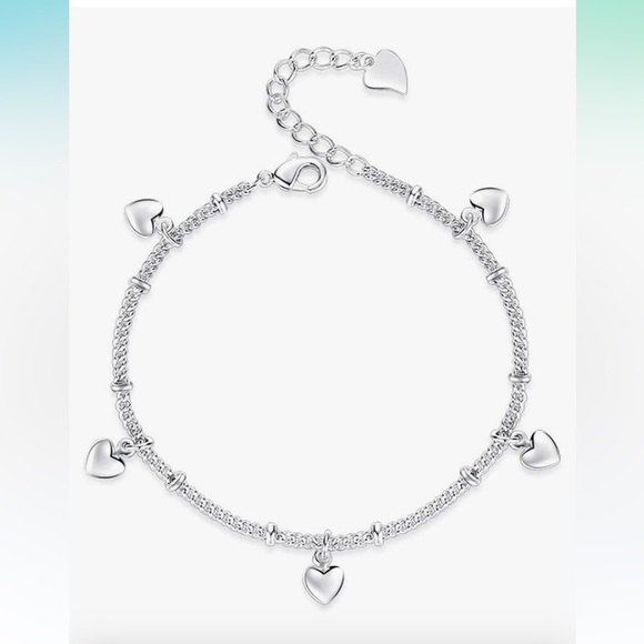 Sterling Silver Heart Charm Bracelet dainty coquette - Picture 1 of 2
